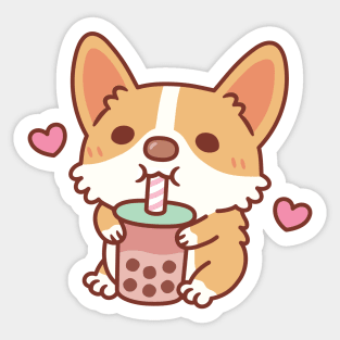 Cute Corgi Loves Drinking Bubble Tea Sticker